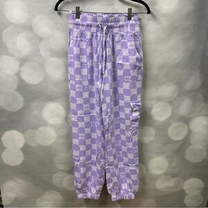 NWOT Juicy Couture XS Jogger Cargo Drawstring Purple Lavender Checkerboard Pants